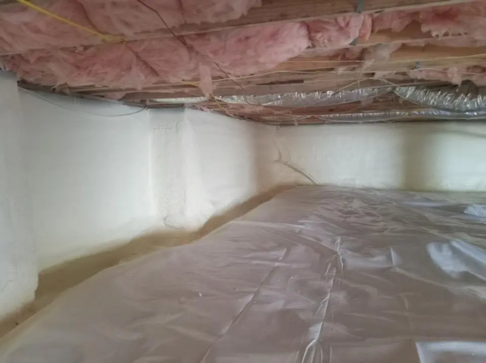 Crawl space encapsulation with closed-cell spray foam for Commercial Roof Restoration in Sharon